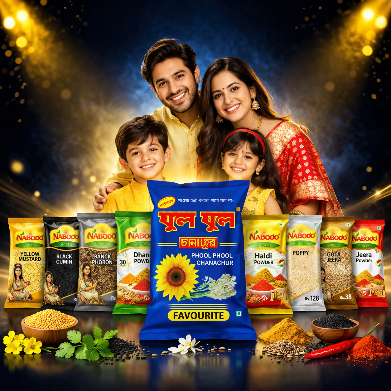 Madhur Phool Phool Chanachur + Nabodoy Spices Combo | Premium Indian Snacks & Daily Cooking Essentials | Fresh, Pure & Hygienically Packed