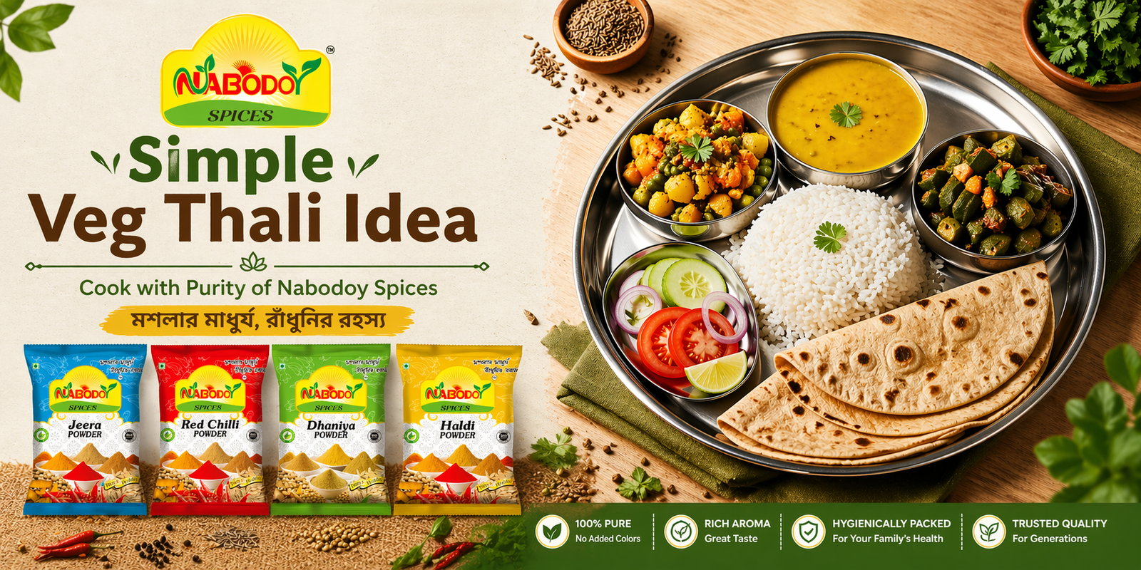 🍽️ Simple Veg Thali Idea – Healthy Everyday Meal with Nabodoy Spices